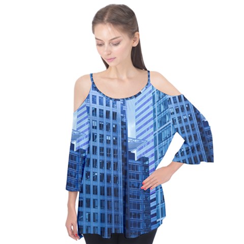 City Blue Building Construction Flutter Tees by Pakrebo