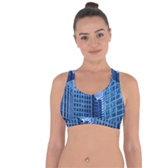 City Blue Building Construction Cross String Back Sports Bra by Pakrebo