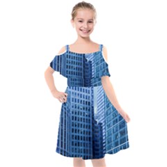 City Blue Building Construction Kids  Cut Out Shoulders Chiffon Dress