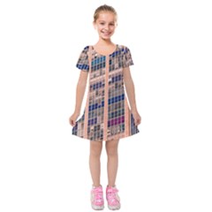 Low Angle Photography Of Beige And Blue Building Kids  Short Sleeve Velvet Dress by Pakrebo