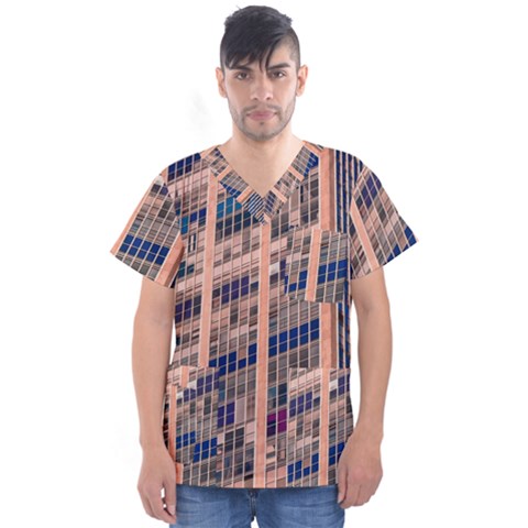 Low Angle Photography Of Beige And Blue Building Men s V-neck Scrub Top by Pakrebo