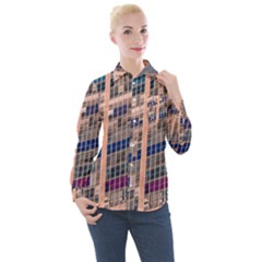 Low Angle Photography Of Beige And Blue Building Women s Long Sleeve Pocket Shirt