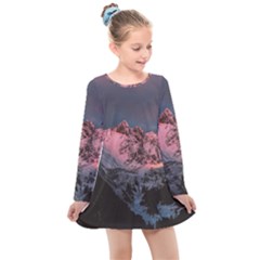 Snowy Summit Kids  Long Sleeve Dress by Pakrebo