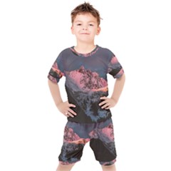 Snowy Summit Kids  Tee And Shorts Set by Pakrebo