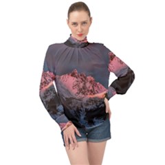 Snowy Summit High Neck Long Sleeve Chiffon Top