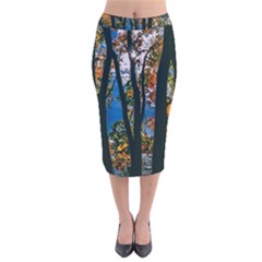 Silhouette Of Trees Velvet Midi Pencil Skirt by Pakrebo