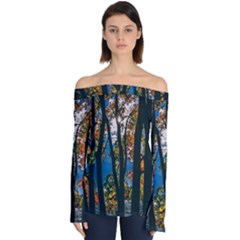 Silhouette Of Trees Off Shoulder Long Sleeve Top by Pakrebo