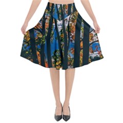 Silhouette Of Trees Flared Midi Skirt by Pakrebo