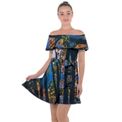 Silhouette Of Trees Off Shoulder Velour Dress