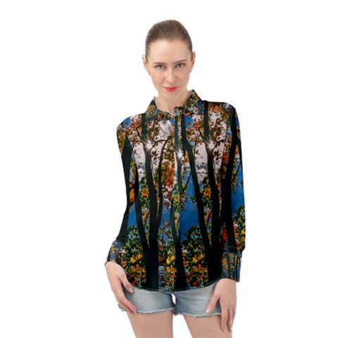 Silhouette Of Trees Long Sleeve Chiffon Shirt by Pakrebo