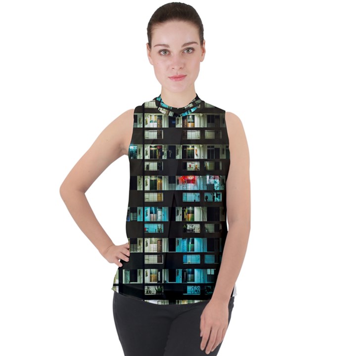 Architectural Design Architecture Building Cityscape Mock Neck Chiffon Sleeveless Top