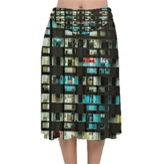 Architectural Design Architecture Building Cityscape Velvet Flared Midi Skirt by Pakrebo