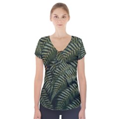 Green Leaves Photo Short Sleeve Front Detail Top by Pakrebo