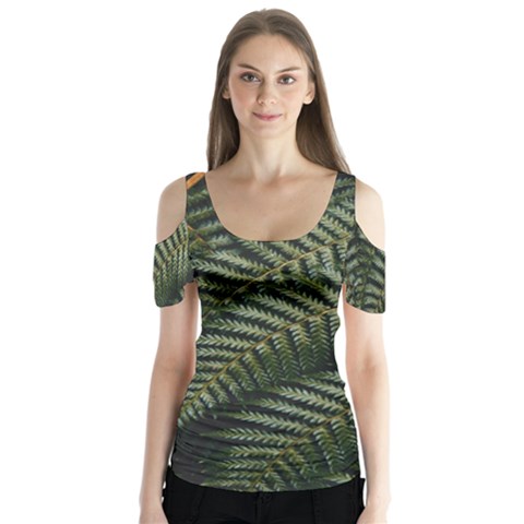 Green Leaves Photo Butterfly Sleeve Cutout Tee  by Pakrebo