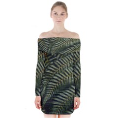 Green Leaves Photo Long Sleeve Off Shoulder Dress by Pakrebo