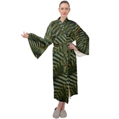 Green Leaves Photo Maxi Tie Front Velour Kimono by Pakrebo