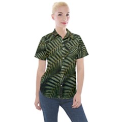 Green Leaves Photo Women s Short Sleeve Pocket Shirt