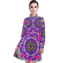 Floral To Be Happy Of In Soul Long Sleeve Chiffon Shirt Dress