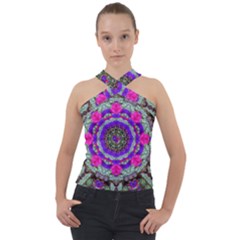 Floral To Be Happy Of In Soul Cross Neck Velour Top