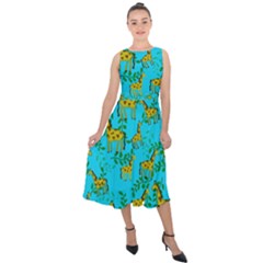 Cute Giraffes Pattern Midi Tie-back Chiffon Dress