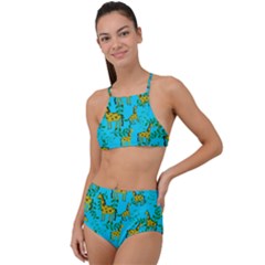 Cute Giraffes Pattern High Waist Tankini Set