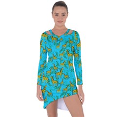 Cute Giraffes Pattern Asymmetric Cut-out Shift Dress