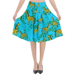 Cute Giraffes Pattern Flared Midi Skirt by bloomingvinedesign