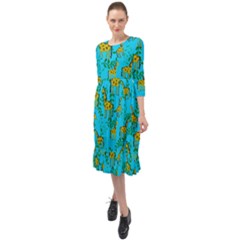 Cute Giraffes Pattern Ruffle End Midi Chiffon Dress