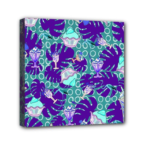 Ice Cream Tropical Pattern Blue Mini Canvas 6  x 6  (Stretched)