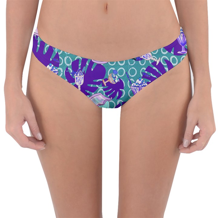 Ice Cream Tropical Pattern Blue Reversible Hipster Bikini Bottoms