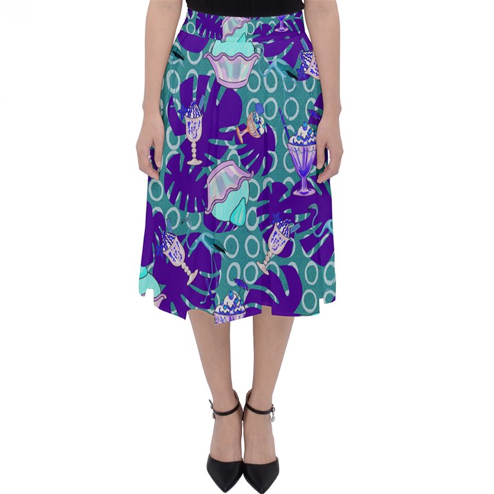 Ice Cream Tropical Pattern Blue Classic Midi Skirt