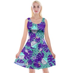 Ice Cream Tropical Pattern Blue Reversible Velvet Sleeveless Dress