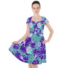 Ice Cream Tropical Pattern Blue Cap Sleeve Midi Dress