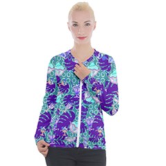 Ice Cream Tropical Pattern Blue Casual Zip Up Jacket