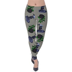 Gothic Girl Rose Grey Pattern Velvet Leggings by snowwhitegirl