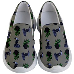 Gothic Girl Rose Grey Pattern Kids  Lightweight Slip Ons by snowwhitegirl