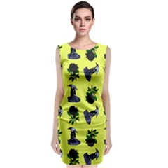 Gothic Girl Rose Yellow Pattern Sleeveless Velvet Midi Dress