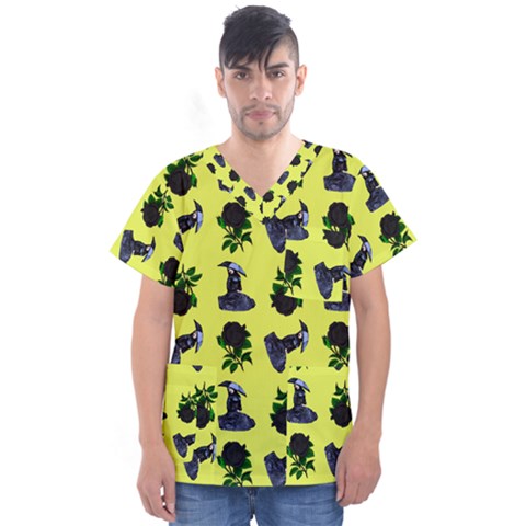 Gothic Girl Rose Yellow Pattern Men s V-neck Scrub Top by snowwhitegirl