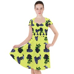 Gothic Girl Rose Yellow Pattern Cap Sleeve Midi Dress by snowwhitegirl