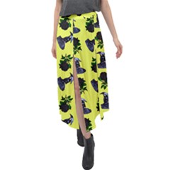 Gothic Girl Rose Yellow Pattern Velour Split Maxi Skirt