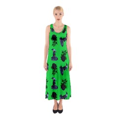 Gothic Girl Rose Green Pattern Sleeveless Maxi Dress by snowwhitegirl