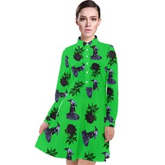 Gothic Girl Rose Green Pattern Long Sleeve Chiffon Shirt Dress by snowwhitegirl