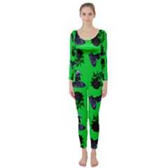 Gothic Girl Rose Green Pattern Long Sleeve Catsuit by snowwhitegirl