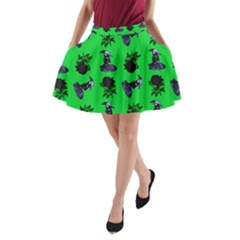 Gothic Girl Rose Green Pattern A-line Pocket Skirt by snowwhitegirl