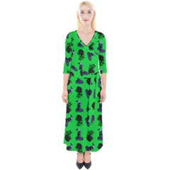 Gothic Girl Rose Green Pattern Quarter Sleeve Wrap Maxi Dress by snowwhitegirl