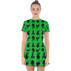 Gothic Girl Rose Green Pattern Drop Hem Mini Chiffon Dress by snowwhitegirl