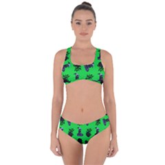 Gothic Girl Rose Green Pattern Criss Cross Bikini Set by snowwhitegirl