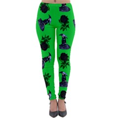 Gothic Girl Rose Green Pattern Lightweight Velour Leggings by snowwhitegirl