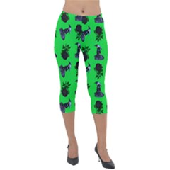 Gothic Girl Rose Green Pattern Lightweight Velour Capri Leggings  by snowwhitegirl