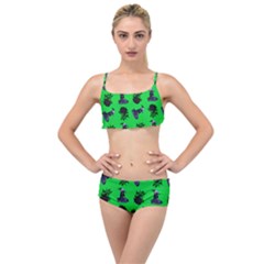 Gothic Girl Rose Green Pattern Layered Top Bikini Set by snowwhitegirl